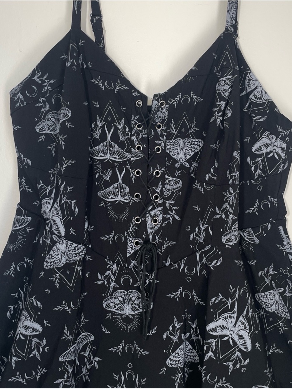 Nightfall by Torrid Black Moth Print Lace-Up Dress Fairycore Gothic Mini Dress - Picture 2 of 9